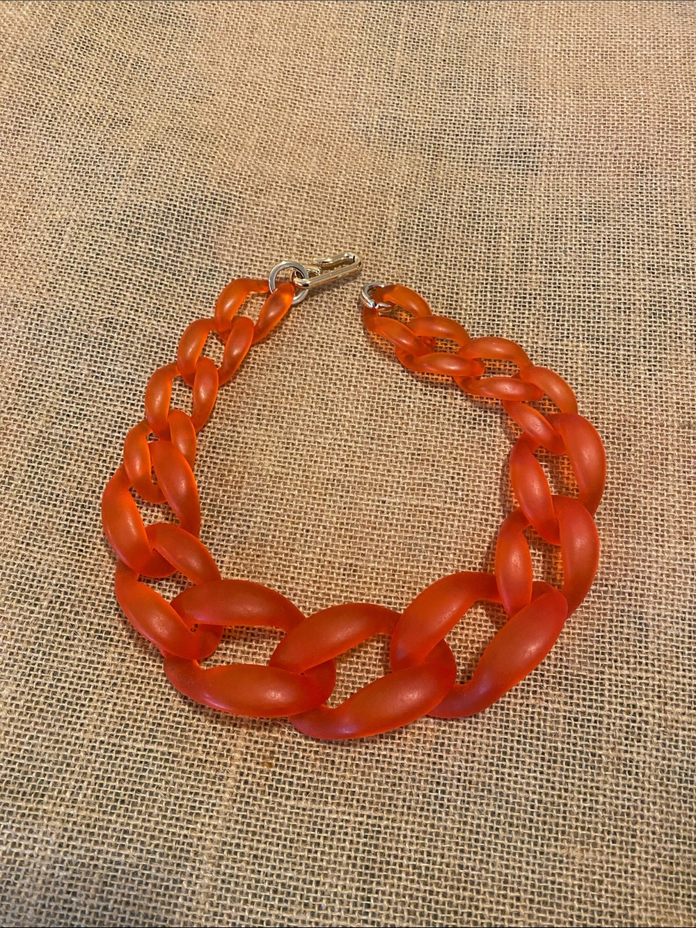 Acrylic Bold Red-Orange Chunky Chain Necklace. 20”